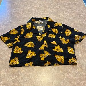 Disney Black Simba Print Button Down Crop Top XS